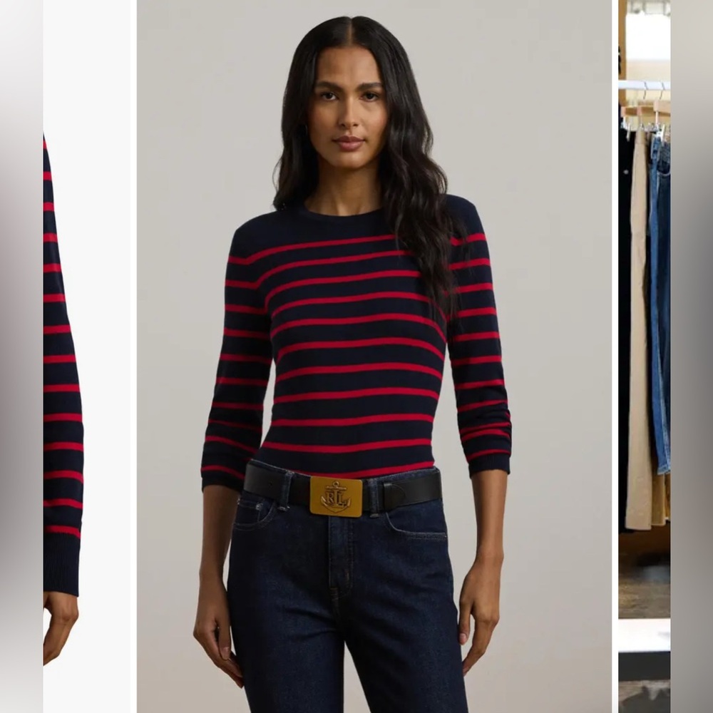 Lauren Ralph Lauren Women’s Striped Crewneck Sweater - Navy and Red - XS